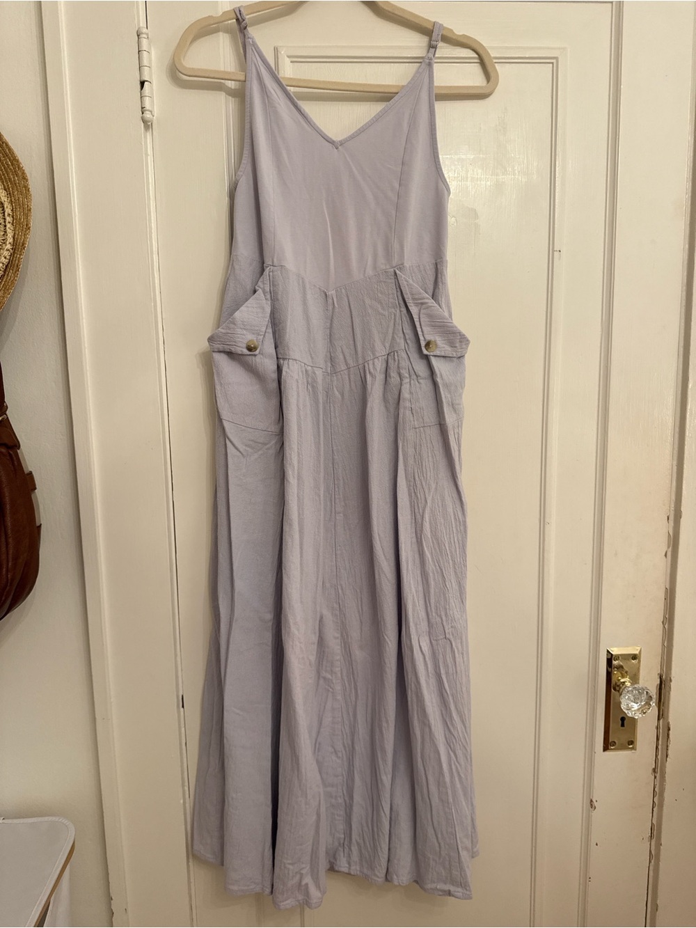 Free People Lavender V-Neck Maxi Jumpsuit with Pocket Flaps